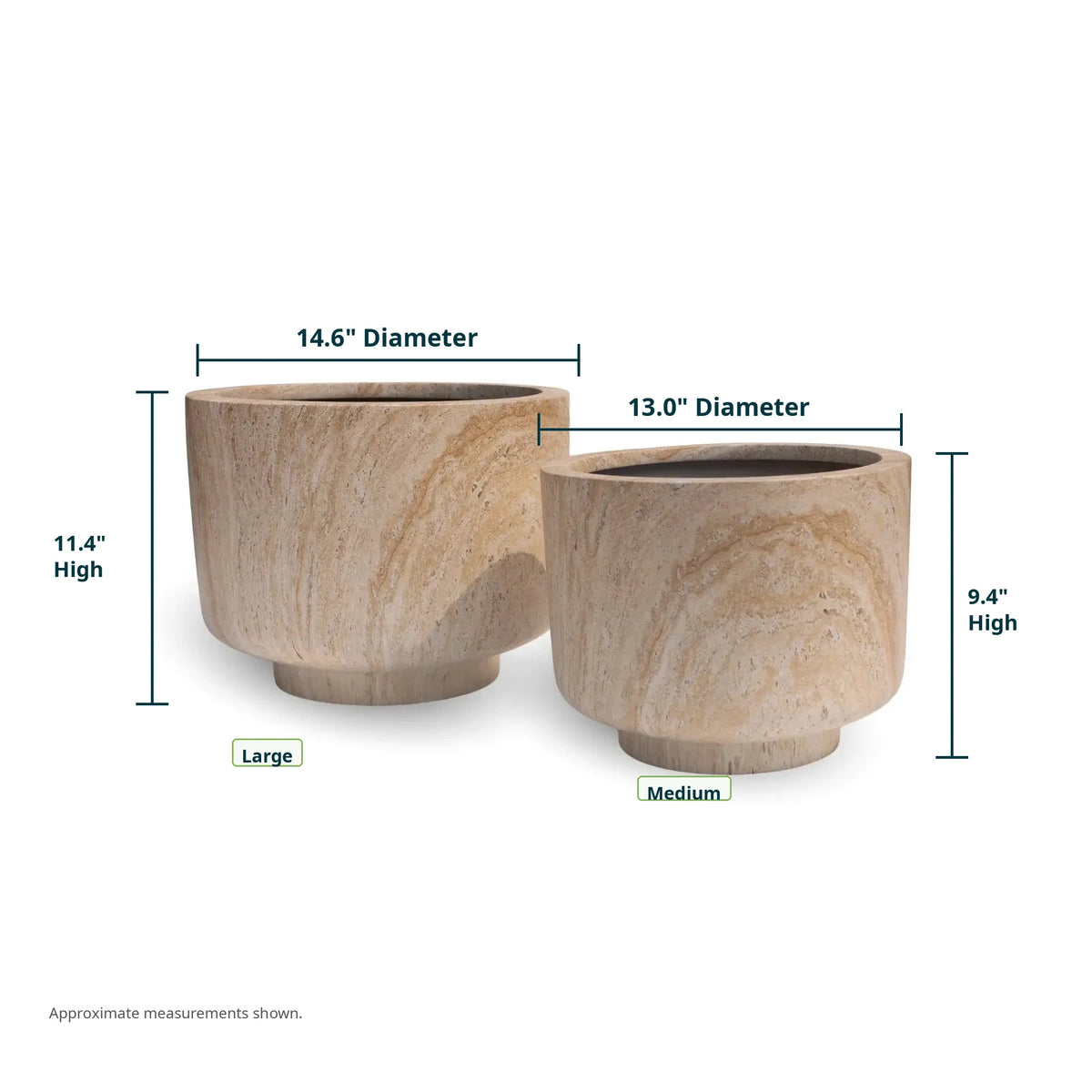 2-Piece Luxury Rounded Marble Planter with Pedestal Base Set