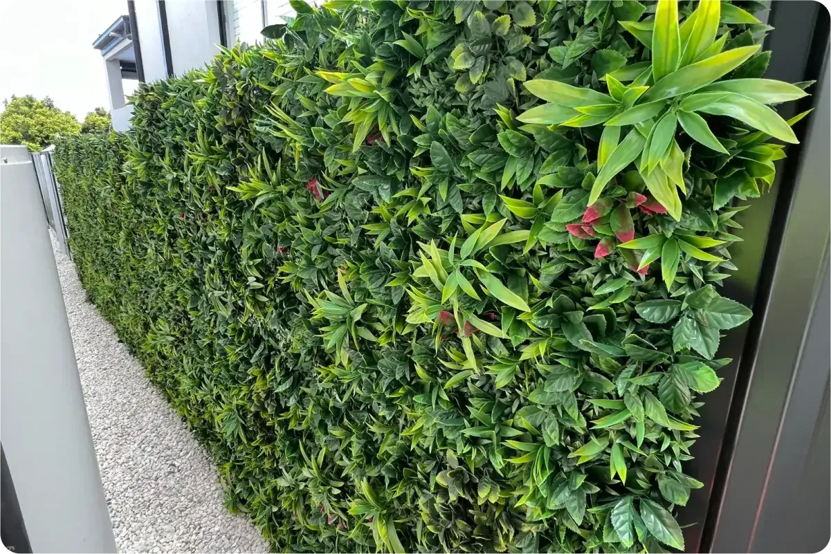 Outdoor green wall from greenery panels