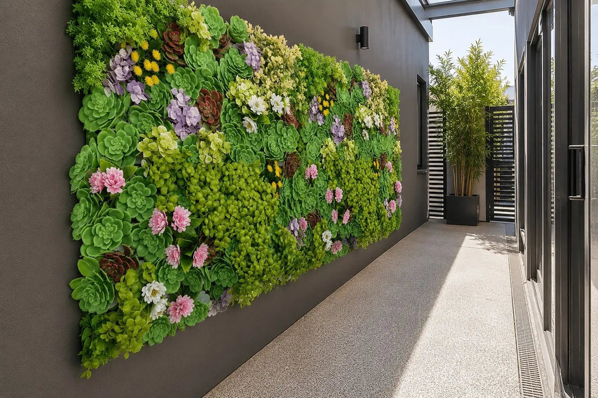 Dense Succulent Artificial Vertical Garden Green Wall Panel 20×20in – UV Resistant – Commercial Grade - Designer Plants USA