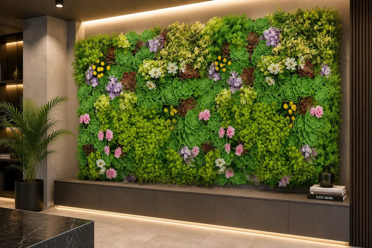 Dense Succulent Artificial Vertical Garden Green Wall Panel 20×20in – UV Resistant – Commercial Grade - Designer Plants USA