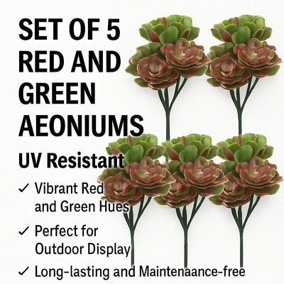 Five red and green Aeoniums artificial plants