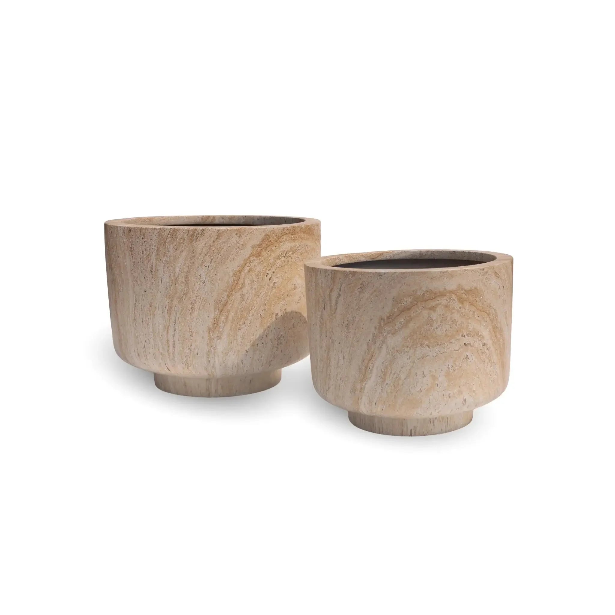 2-Piece Luxury Rounded Marble Planter with Pedestal Base Set