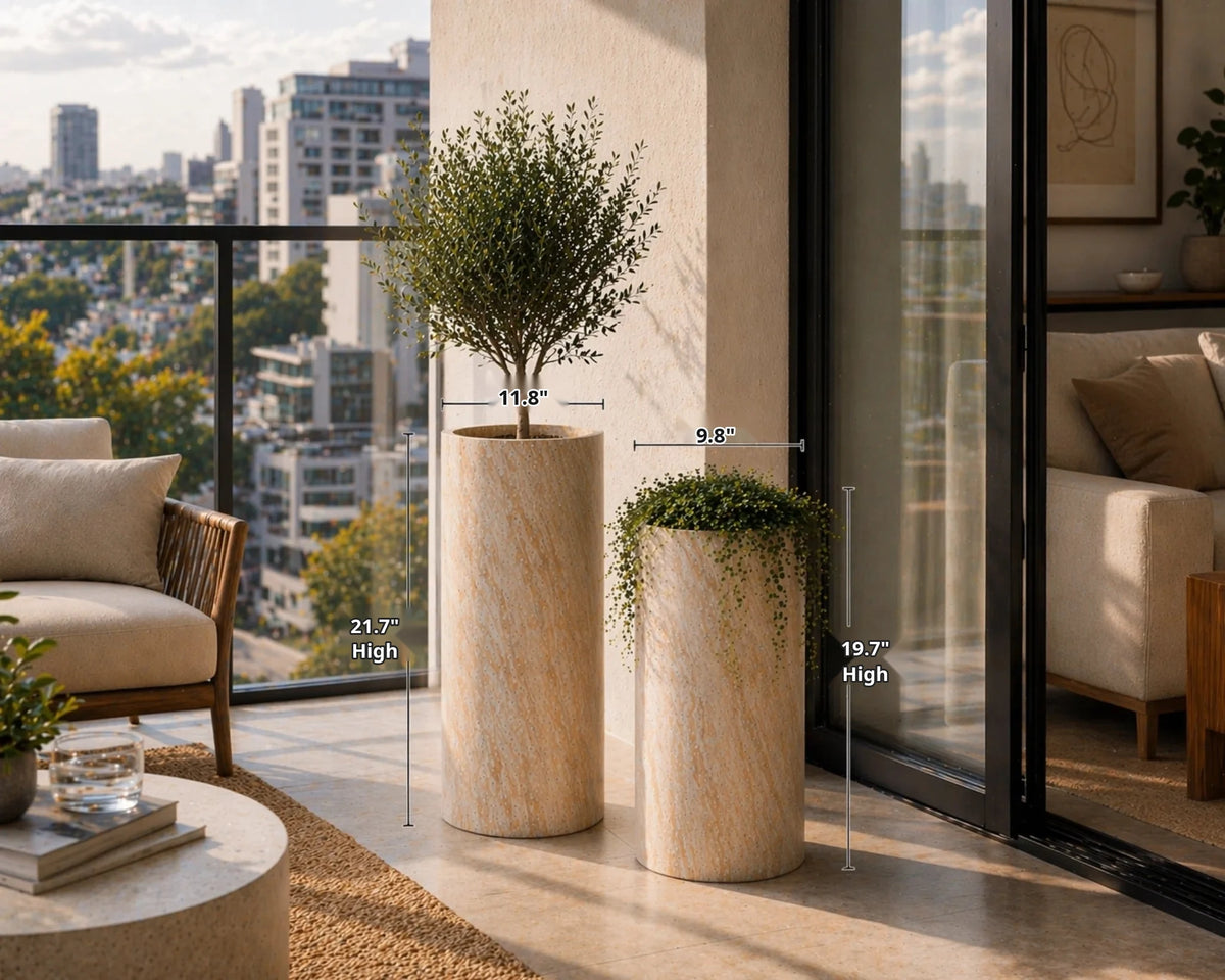 2-Piece Luxury Marble Tall Cylinder Planter Set