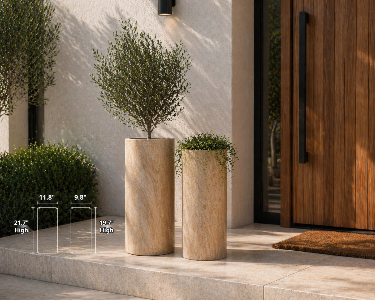 2-Piece Luxury Marble Tall Cylinder Planter Set