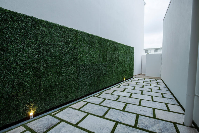 Artificial Boxwood Hedge Panels Installed Into a Miami Landscae