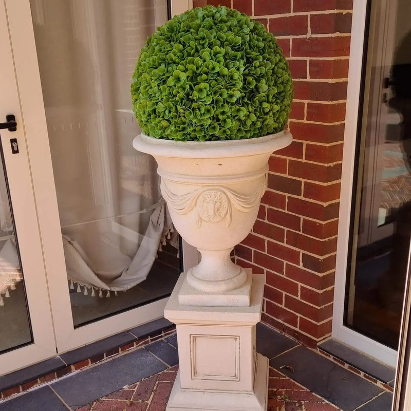 Artificial Topiary Ball Rose Leaf Fake Topiary Ball on a planter urn