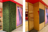 Natural Faux Boxwood Hedge Panels on a Retail Shop Display