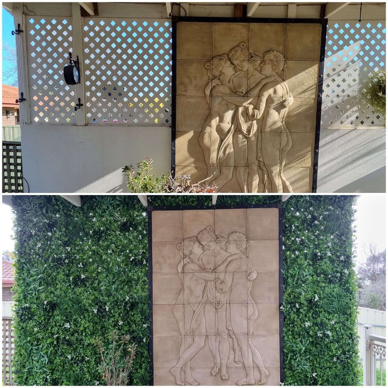 Artificial Flowering Green Wall Panel Before and After