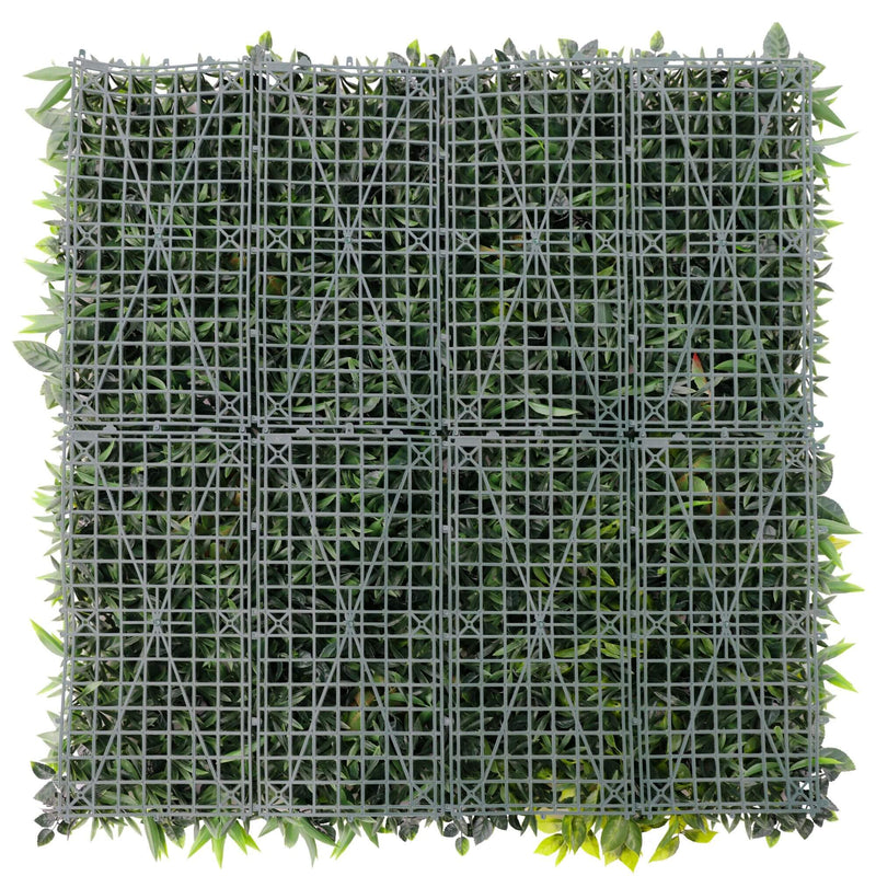 Premium Artificial Vertical Garden with Colored Faux Plants - Back of Hedge Panel View
