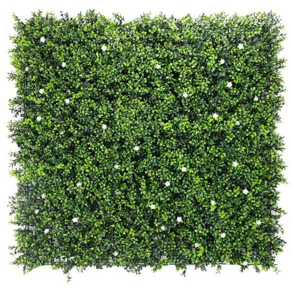 Sample Panel of White Flowering Artificial Boxwood Wall (Small Sample) Commercial Grade UV Resistant