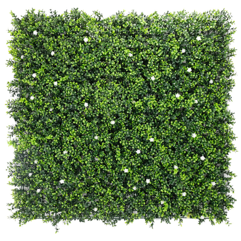 Sample Panel of White Flowering Artificial Boxwood Wall (Small Sample) Commercial Grade UV Resistant