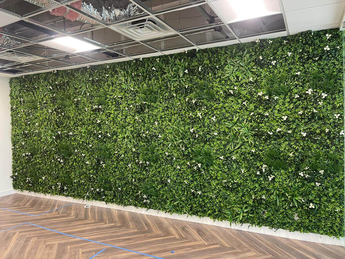 Jardín vertical artificial Oasis blanco de lujo, 40 x 40 pulgadas, 11 pies cuadrados, grado comercial, resistente a los rayos UV