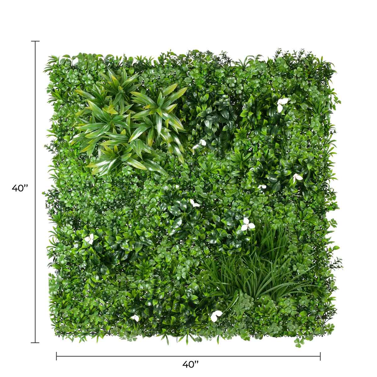 Jardín vertical artificial Oasis blanco de lujo, 40 x 40 pulgadas, 11 pies cuadrados, grado comercial, resistente a los rayos UV