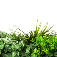 High quality artificial green wall panel with ferns and red grasses along with faux jasmine leaves