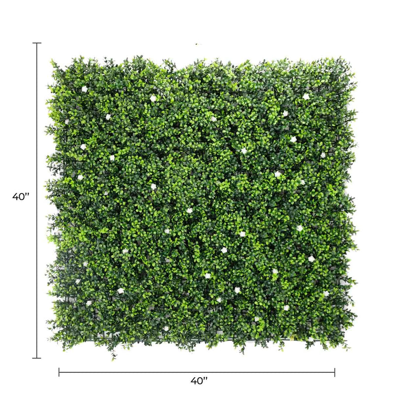 White Flowering Artificial Boxwood Wall 40" x 40" 11SQ FT UV Resistant