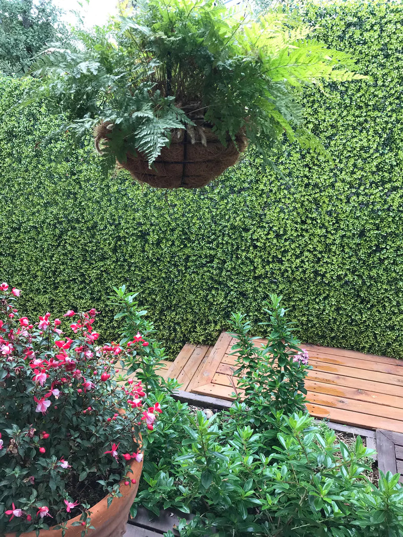 Artificial Myrtle Greenery Mat Panels & Faux Boxwood Privacy Panels on a Fence